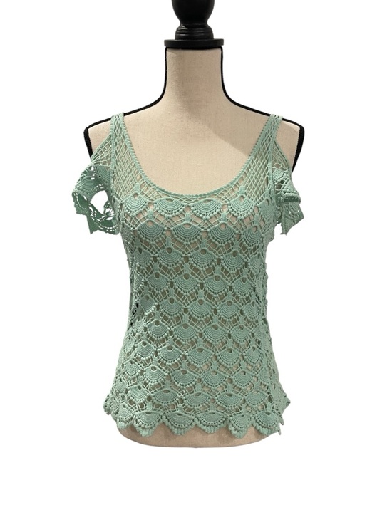 Tops - Women's Crochet Cold-Shoulder Top - Mint Green